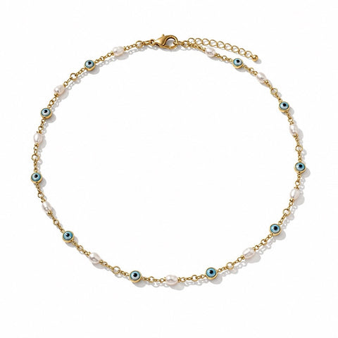 PEARLY EYED CHAINED NECKLACE - Gemstones&Co